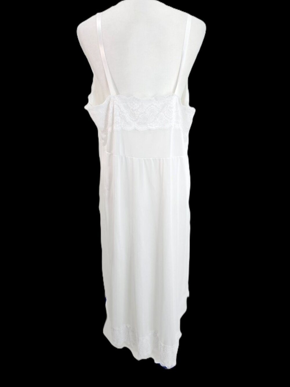 VTG Nylon Satin Chantilly Lace Floral Eggshell White Bridal Full Slip 44 - Picture 4 of 7